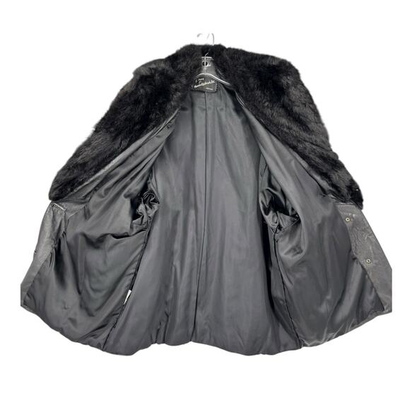 Vintage 80s J x Percy Marvin Richards Leather Coat Fur Collar Black Womens Large - Picture 7 of 16